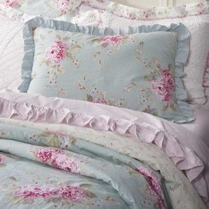 RARE Simply shabby chic by Rachel Ashwell HYDRANGEA ROSE duvet sham set Queen